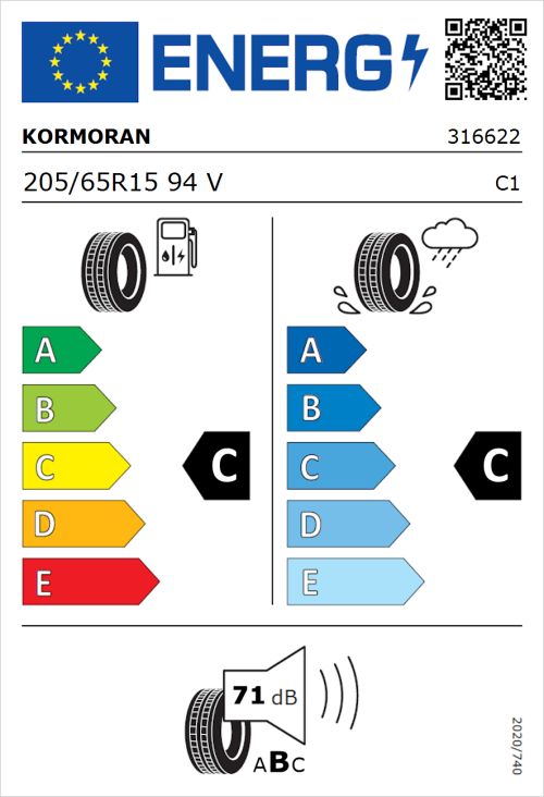 Tyre Label for Kormoran Road Performance 205/65R15 94V