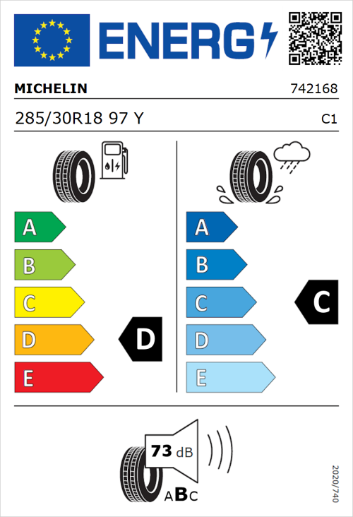 Tyre Label for Michelin Pilot Sport Cup 2 285/30R18 97Y