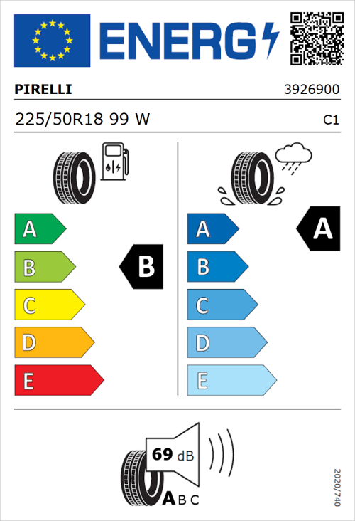 Tyre Label for Pirelli Powergy 225/50R18 99W