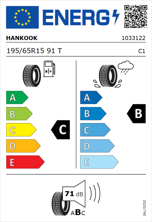 Tyre Label for Hankook Kinergy Eco 2 K435 195/65R15 91T