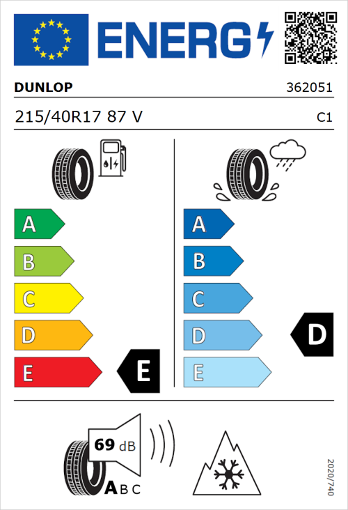 Tyre Label for Dunlop SP Winter Sport 3D 215/40R17 87V