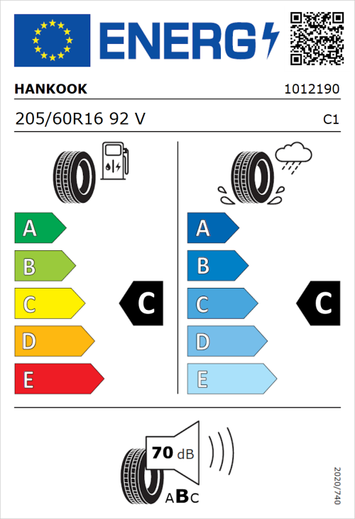 Tyre Label for Hankook Kinergy Eco K425 205/60R16 92V