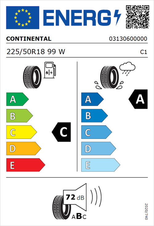 Tyre Label for Continental Premium Contact 7 225/50R18 99W