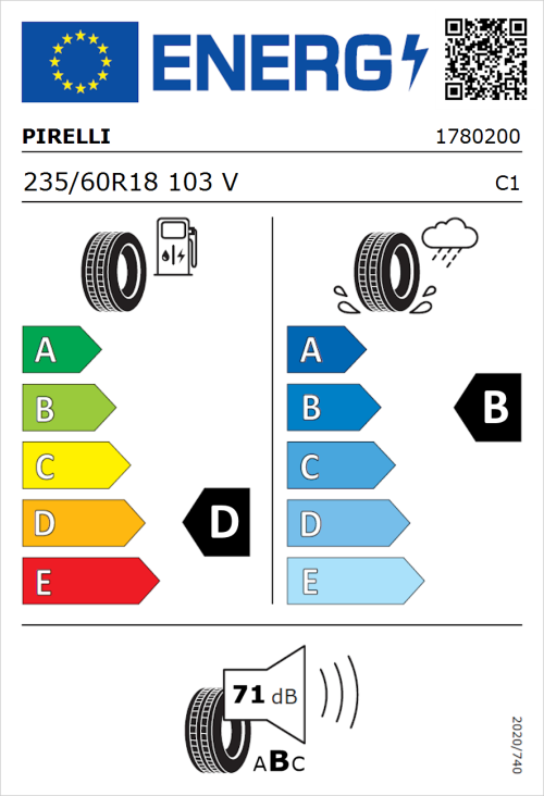 Tyre Label for Pirelli Scorpion Zero 235/60R18 103V